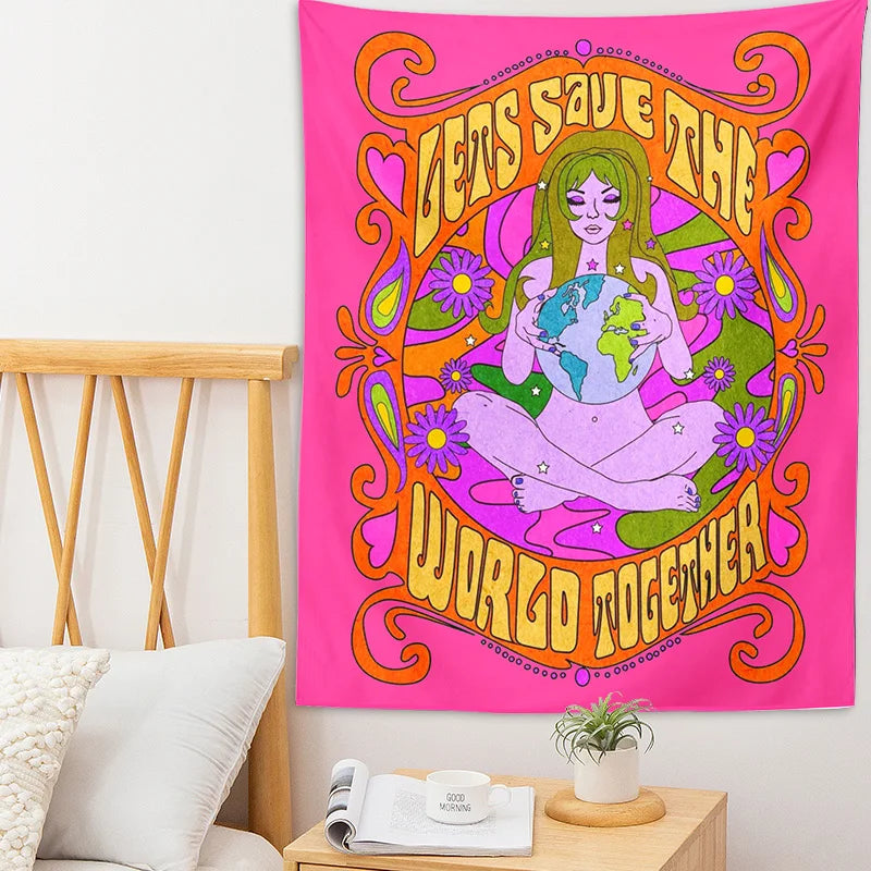 Vintage Wall Tapestry Hanging 80S Rainbow Decor for Girls Dorm Roon Decoration INS Trippy Tapestry Psychedelic Hippie Room Decor