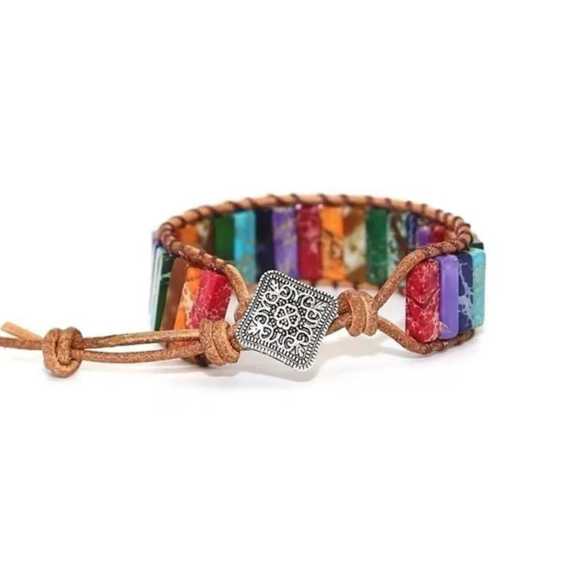 Milangirl Chakra Bracelet Jewelry Handmade Multi  Natural Stone Tube Beads Leather Wrap Bracelet Couples Bracelets s