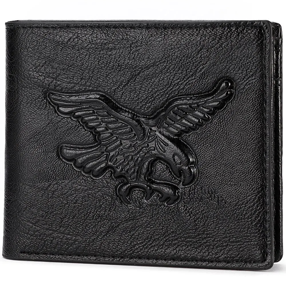 New Men Short Wallet 3D Eagle Relief Pattern Casual Credit Card Coin Wallet