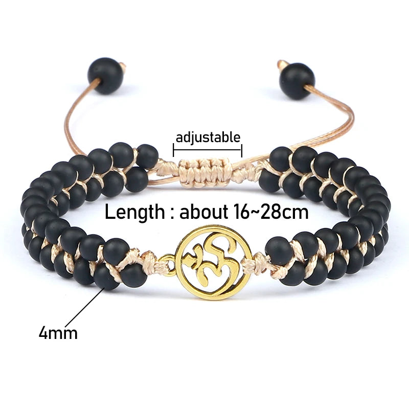 Natural Black Matte Stone Beads Bracelet Tree of Life Lion Infinity Braided Charm Bracelets Women Men Yoga Wrap Bangles Jewelry