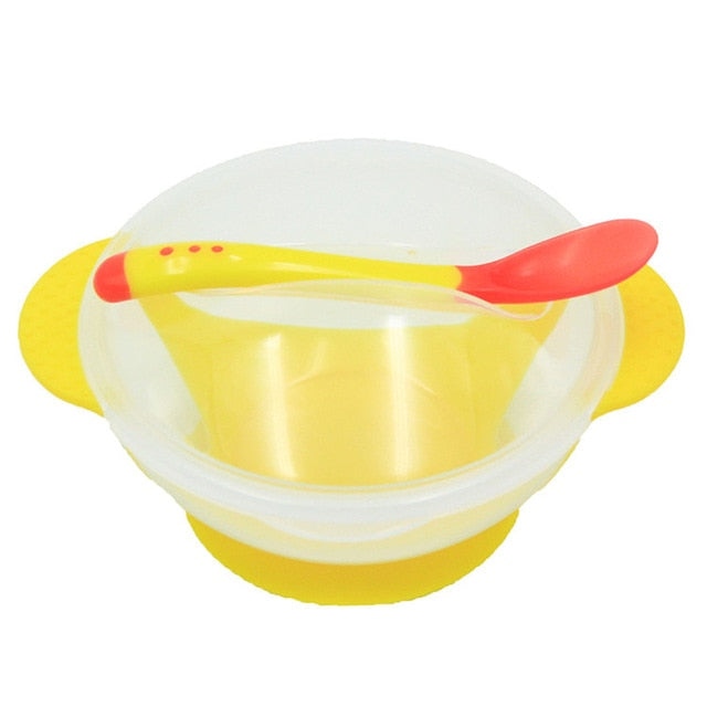 Temperature Sensing Feeding Spoon Child Tableware Food Bowl Learning Dishes Service Plate/Tray Suction Cup Baby Dinnerware Set freeshipping - ZeeK01
