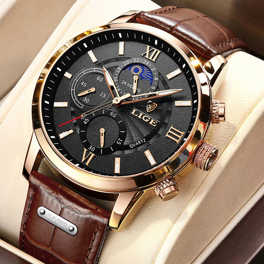 2022 LIGE Men&#39;s Watches Top Brand Luxury Men Wrist Watch Leather Quartz Watch Sports Waterproof Male Clock Relogio Masculino+Box freeshipping - ZeeK01